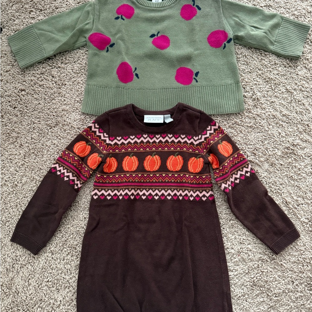 The Children's Place Brown Knit Dress with Orange & Pink Pumpkin Fair Isle